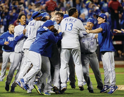 Royals WADE DAVIS celebrates winning the 2015 World Series - Game 5