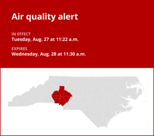 Air quality alert issued for central North Carolina Wednesday