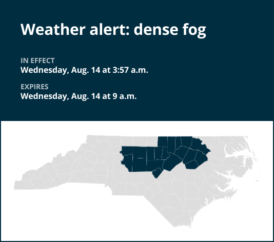 Be ready for dense fog in Davidson County until Wednesday morning