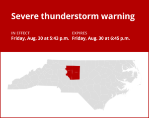 Damaging winds forecast with thunderstorms in central North Carolina Friday