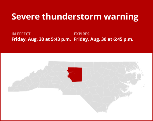 Damaging winds forecast with thunderstorms in central North Carolina Friday