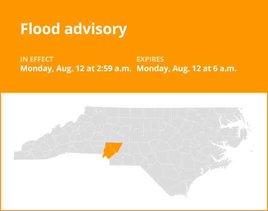 Flood advisory affecting Cabarrus County until Monday morning