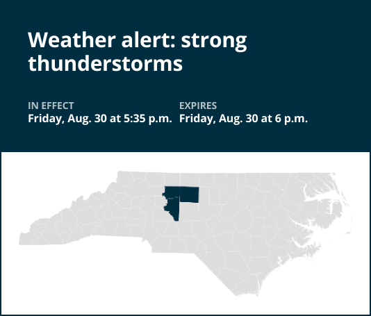 Look for strong thunderstorms in central North Carolina Friday evening