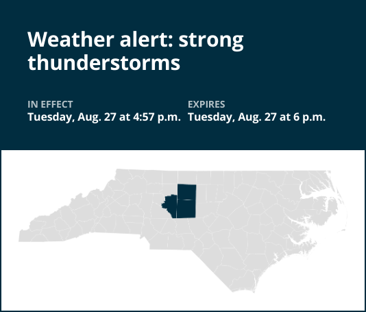 Pea-sized hail predicted with thunderstorms to hit central North Carolina Tuesday