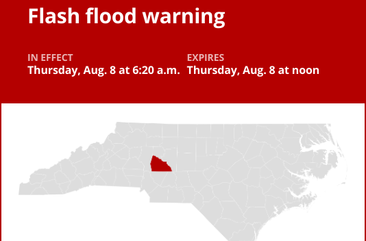 Rowan County under a flash flood warning until Thursday midday