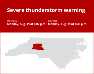 Update: Nickel-sized hail and damaging winds expected with thunderstorms to hit Davie and Rowan counties Monday