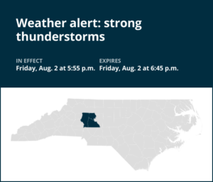 Weather alert for strong thunderstorms in Davie and Rowan counties Friday evening