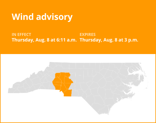 Wind advisory affecting 3 N.C. counties until Thursday afternoon