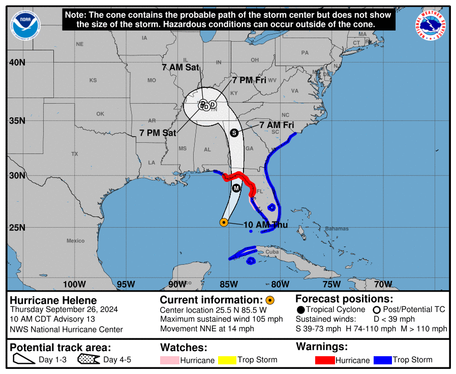 Category 2 Hurricane Helene: Thursday, Sep 26 status update from the NHC