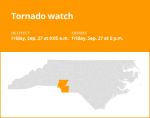 Central North Carolina under a tornado watch until Friday evening