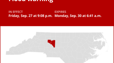 Davidson and Davie counties under a flood warning until Monday morning