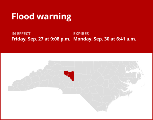 Davidson and Davie counties under a flood warning until Monday morning