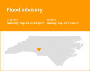 Flood advisory affecting Cabarrus County until early Sunday morning