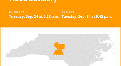 Flood advisory affecting central North Carolina until Tuesday night