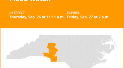 Flood watch affecting central North Carolina until Friday afternoon