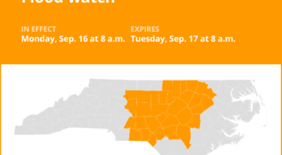 Flood watch issued for central North Carolina for Monday and Tuesday