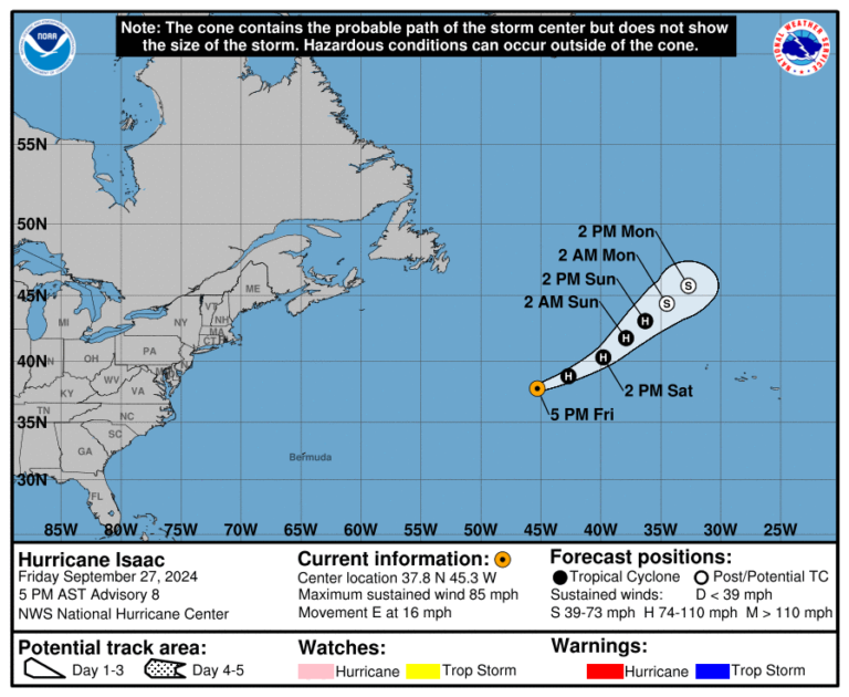 Friday, Sep 27 update Latest on Category 1 Hurricane Isaac from the