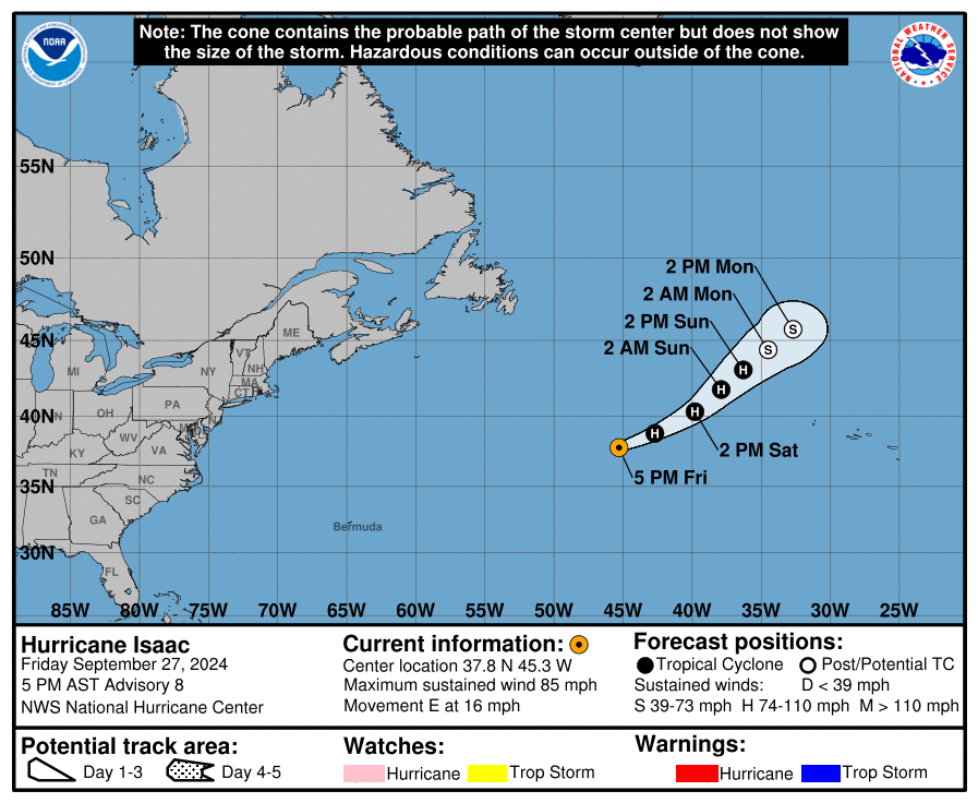 Friday, Sep 27 update: Latest on Category 1 Hurricane Isaac from the NHC