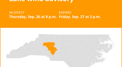 Lake wind advisory for central North Carolina until Friday afternoon