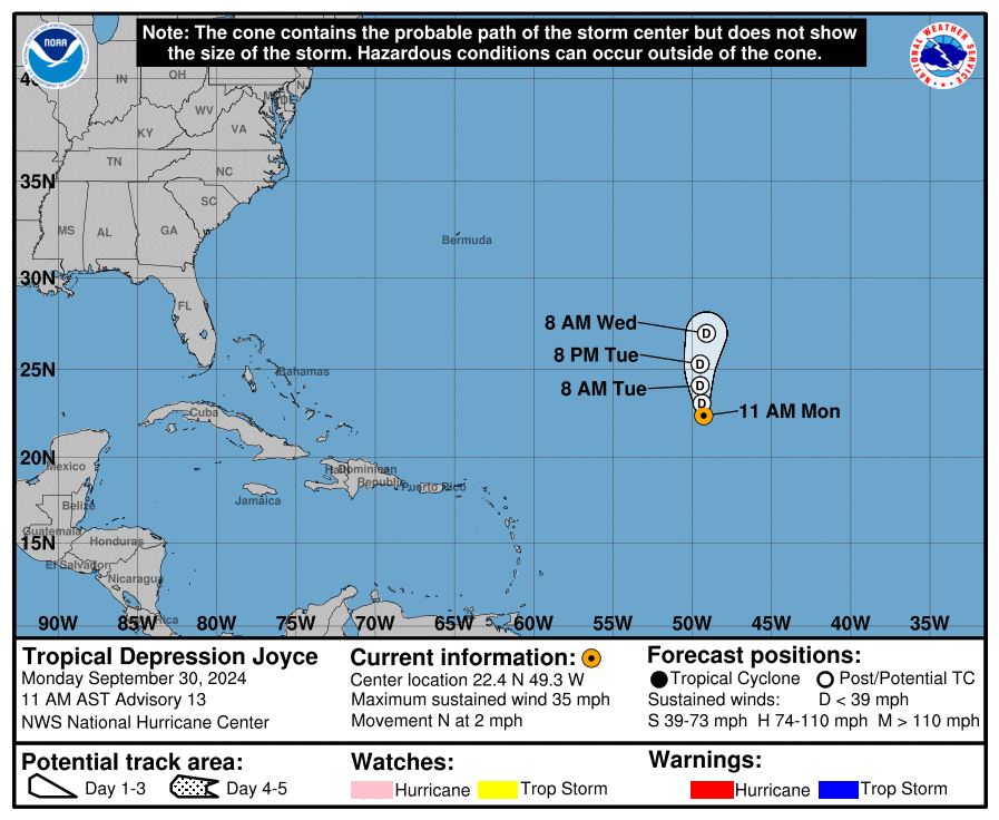 Latest on Tropical Depression Joyce: Monday, Sep 30 update from the NHC