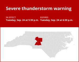 Prepare for damaging winds and quarter-sized hail with thunderstorms in central North Carolina Tuesday