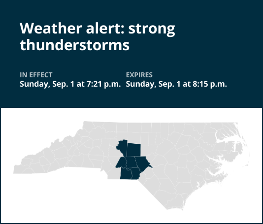 Prepare for strong thunderstorms in central North Carolina Sunday evening