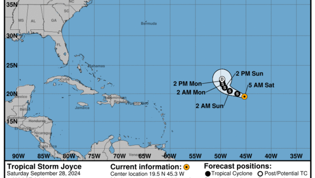 Saturday, Sep 28 update from the National Hurricane Center: Latest on Tropical Storm Joyce