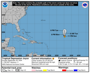 Sunday, Sep 29: NHC's update on Tropical Depression Joyce