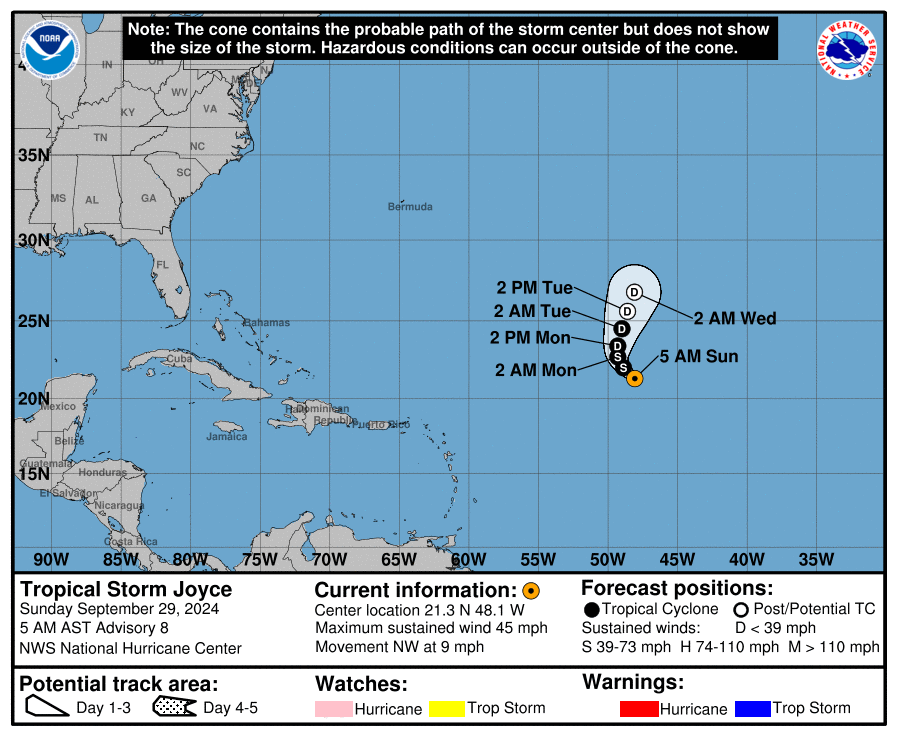 Sunday, Sep 29: NHC's update on Tropical Storm Joyce