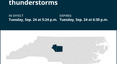 Thunderstorms with pea-sized hail to hit Davidson and Randolph counties Tuesday