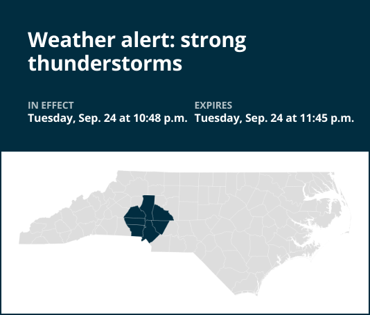 Thunderstorms with penny-sized hail in central North Carolina Tuesday