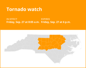 Tornado watch issued for central North Carolina until Friday evening