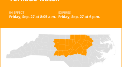 Tornado watch issued for central North Carolina until Friday evening