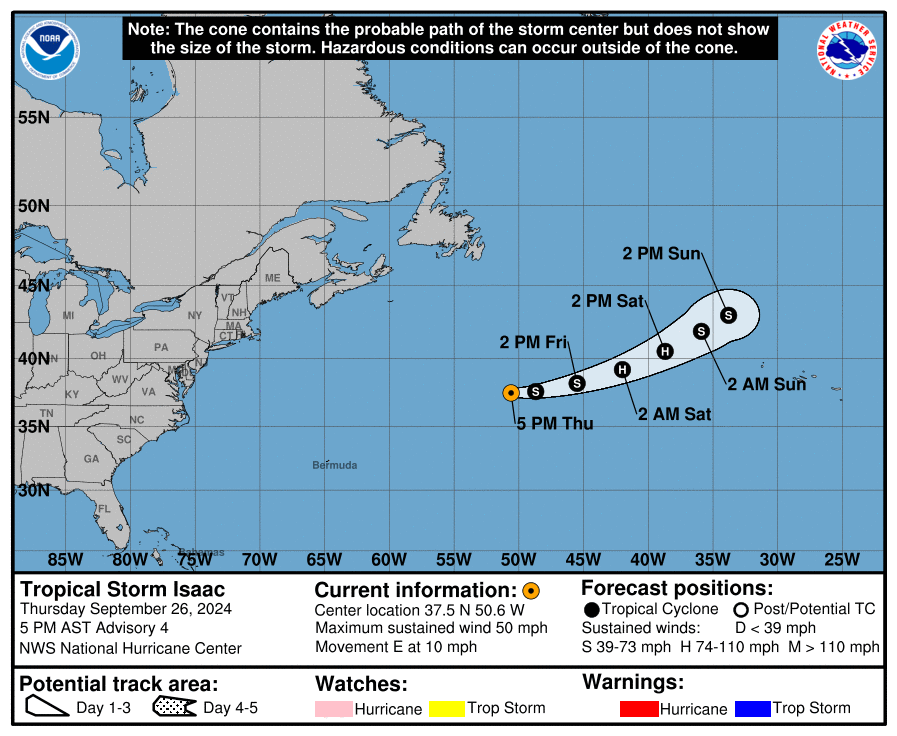 Tropical Storm Isaac Thursday, Sep 26 status update from the NHC