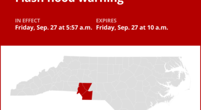 Update: Flash flood warning issued for central North Carolina until Friday morning