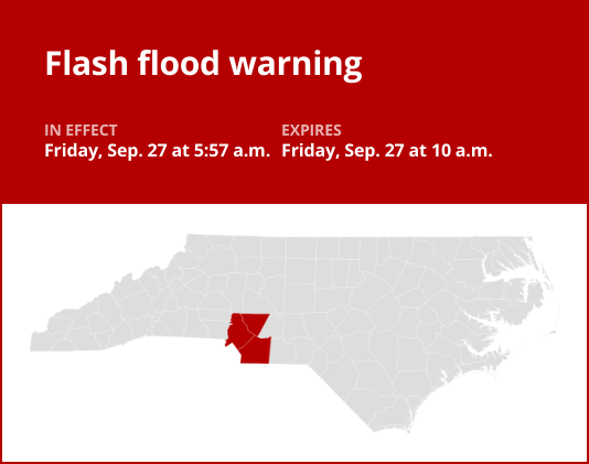 Update: Flash flood warning issued for central North Carolina until Friday morning