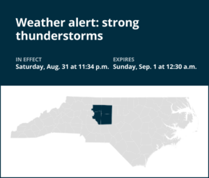 Update: Prepare for strong thunderstorms in central North Carolina until early Sunday