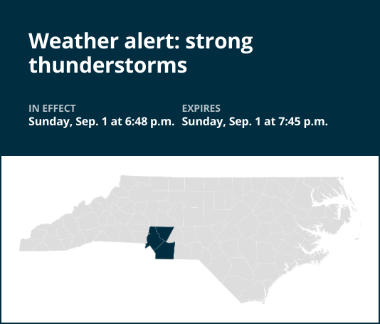 Update: Weather alert issued for strong thunderstorms in central North Carolina Sunday evening