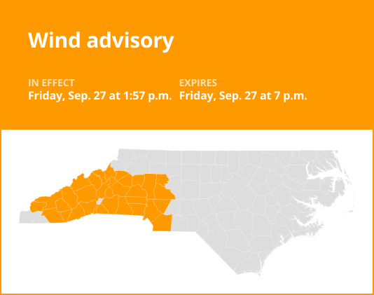 Update: Wind advisory for central North Carolina until Friday evening