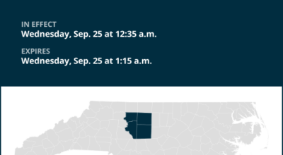 Weather alert for strong thunderstorms in central North Carolina until 1 a.m. Wednesday