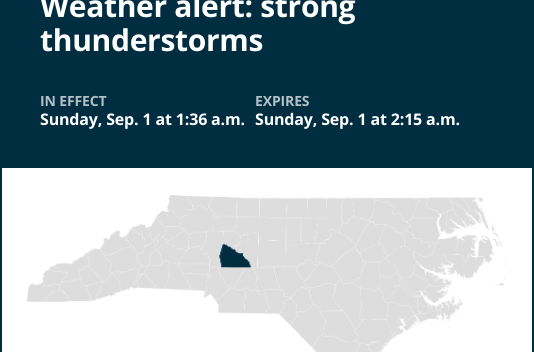 Weather alert for strong thunderstorms in Rowan County until 2 a.m. Sunday