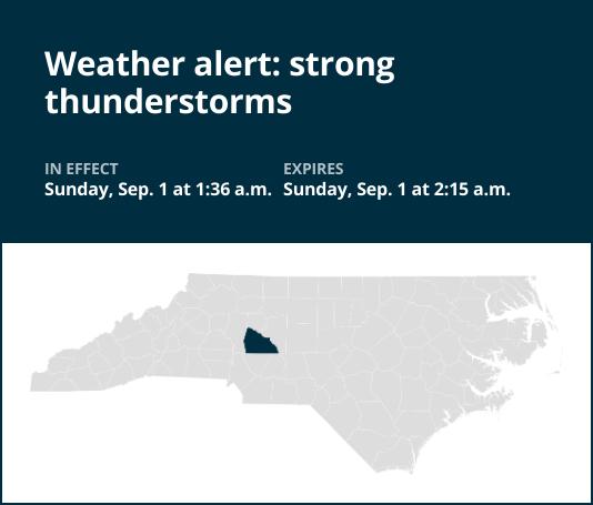 Weather alert for strong thunderstorms in Rowan County until 2 a.m. Sunday