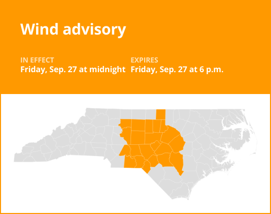 Wind advisory affecting central North Carolina Friday