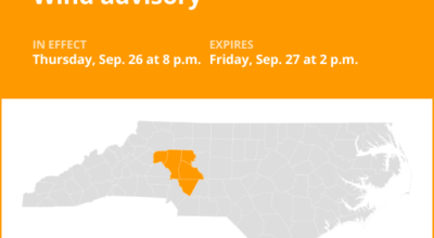 Wind advisory affecting central North Carolina until Friday afternoon