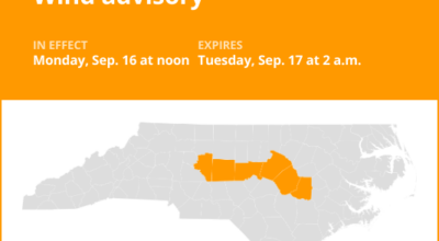 Wind advisory for central North Carolina until 2 a.m. Tuesday