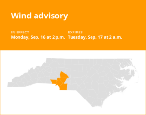 Wind advisory issued for central North Carolina until 2 a.m. Tuesday