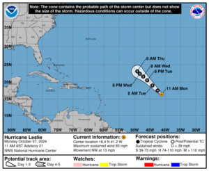 Category 1 Hurricane Leslie: Monday, Oct 7 update from the National Hurricane Center on latest developments