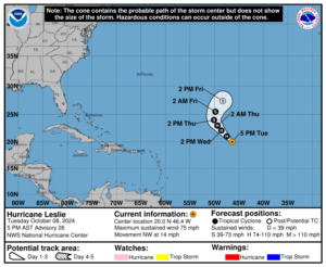 Category 1 Hurricane Leslie: Tuesday, Oct 8 update from the National Hurricane Center on latest developments