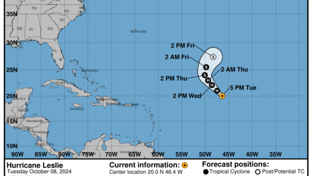 Category 1 Hurricane Leslie: Tuesday, Oct 8 update from the National Hurricane Center on latest developments