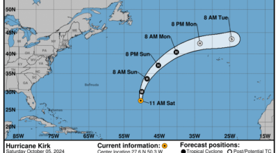 Category 3 Hurricane Kirk: Saturday, Oct 5 progress report from the National Hurricane Center